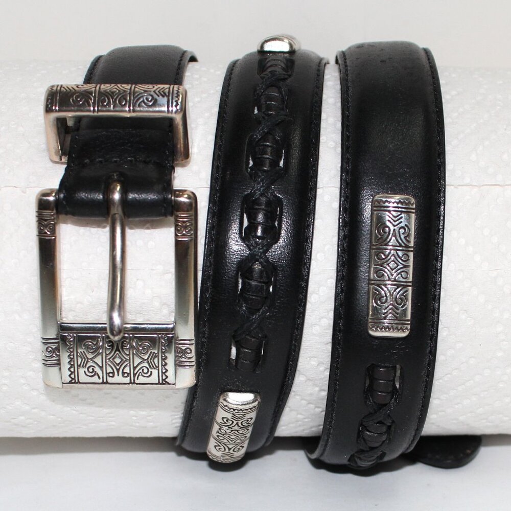 Fossil Genuine Leather Medium Black & Silver Tone Accents 1" Wide Belt